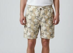 Utility Board Shorts Swim Trunks Men's Size 36 Tan Floral Cotton